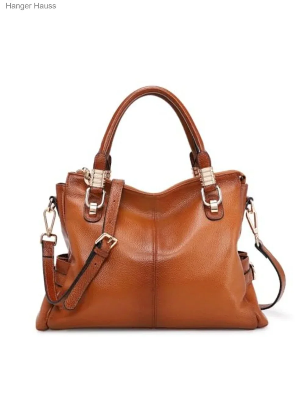 Top Grain Pebbled Cowhide Leather Satchel Tote Shoulder Bag with Adjustable